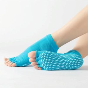 3 Pair Open-Toe Yoga Socks Indoor Sports Non-Slip Five-Finger Dance Socks, Size: One Size(Pure Color Sky Blue) (OEM)