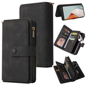 For OnePlus Nord N100 5G Skin Feel PU + TPU Horizontal Flip Leather Case With Holder & 15 Cards Slot & Wallet & Zipper Pocket & Lanyard(Black) (OEM)