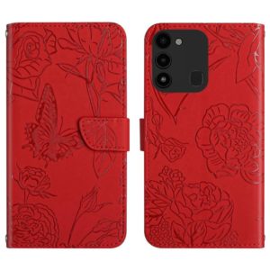 For Tecno Spark Go 2022 HT03 Skin Feel Butterfly Embossed Flip Leather Phone Case(Red) (OEM)