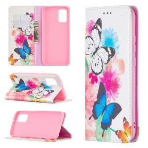 For Samsung Galaxy A02s (EU Version) Colored Drawing Pattern Invisible Magnetic Horizontal Flip PU Leather Case with Holder & Card Slots & Wallet(Two Butterflies) (OEM)