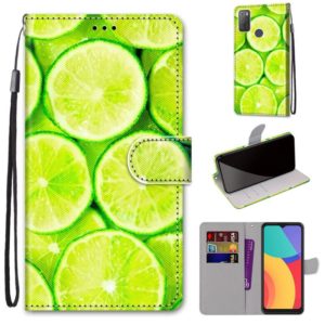 For Alcatel 3L 2021 Coloured Drawing Cross Texture Horizontal Flip PU Leather Case with Holder & Card Slots & Wallet & Lanyard(Green Lemon) (OEM)