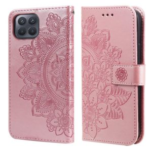 For OPPO F17 Pro / A93 4G / Reno4 Lite 7-petal Flowers Embossing Pattern Horizontal Flip PU Leather Case with Holder & Card Slots & Wallet & Photo Frame(Rose Gold) (OEM)