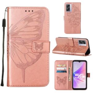 For OPPO A57 5G 2022 Embossed Butterfly Leather Phone Case(Rose Gold) (OEM)