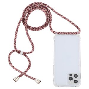 For iPhone 12 / 12 Pro Transparent Acrylic Airbag Shockproof Phone Protective Case with Lanyard(Red Apricot Grey Fine Lines) (OEM)