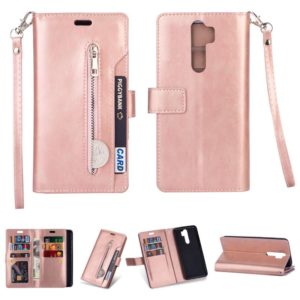 For Xiaomi Redmi Note 8 Pro Multifunctional Zipper Horizontal Flip Leather Case with Holder & Wallet & 9 Card Slots & Lanyard(Rose Gold) (OEM)
