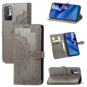 Halfway Mandala Embossing Pattern Horizontal Flip Leather Case with Holder & Card Slots & Wallet & Lanyard For Xiaomi Redmi Note 10 5G(Grey) (OEM)