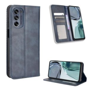 For Motorola Moto G62 5G Magnetic Buckle Retro Texture Leather Phone Case(Blue) (OEM)