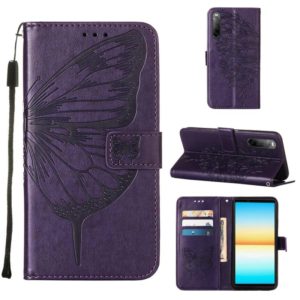 For Sony Xperia 10 IV Embossed Butterfly Leather Phone Case(Dark Purple) (OEM)