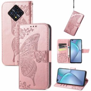 For Infinix Zero 8 Butterfly Love Flowers Embossed Horizontal Flip Leather Case with Holder & Card Slots & Wallet & Lanyard(Rose Gold) (OEM)