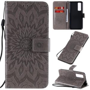 For Huawei Nova 7 5G Embossed Sunflower Pattern Horizontal Flip PU Leather Case with Holder & Card Slots & Wallet & Lanyard(Gray) (OEM)