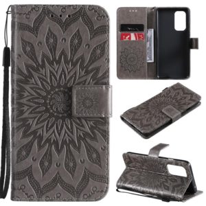 For OnePlus 9 Sun Embossing Pattern Horizontal Flip Leather Case with Card Slot & Holder & Wallet & Lanyard(Grey) (OEM)
