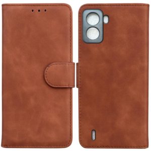 For Tecno Pop 6 No Fingerprints Skin Feel Pure Color Flip Leather Phone Case(Brown) (OEM)