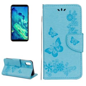 For iPhone X / XS Pressed Flowers Butterfly Pattern Horizontal Flip Leather Case with Holder & Card Slots & Wallet & Lanyard(Blue) (OEM)