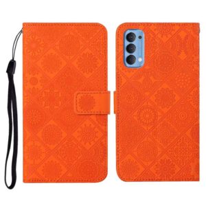 For OPPO Reno4 Ethnic Style Embossed Pattern Horizontal Flip Leather Case with Holder & Card Slots & Wallet & Lanyard(Orange) (OEM)