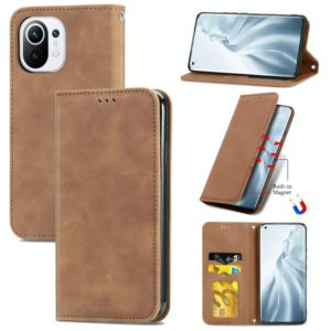 For Xiaomi Mi 11 Retro Skin Feel Business Magnetic Horizontal Flip Leather Case With Holder & Card Slots & Wallet & Photo Frame(Brown) (OEM)