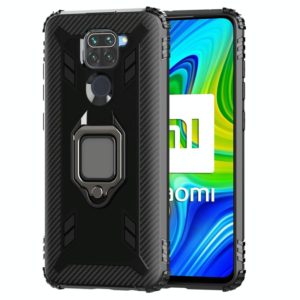 For Xiaomi Redmi 10X / Note 9 Carbon Fiber Protective Case with 360 Degree Rotating Ring Holder(Black) (OEM)