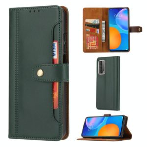 For Huawei P smart 2021 Calf Texture Double Fold Clasp Horizontal Flip Leather Case with Photo Frame & Holder & Card Slots & Wallet(Green) (idewei) (OEM)