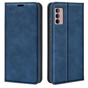 For Motorola Moto G42 Retro-skin Magnetic Suction Leather Phone Case(Dark Blue) (OEM)