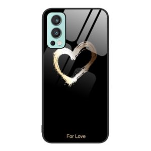 For OnePlus Nord 2 5G Colorful Painted Glass Phone Case(Black Love) (OEM)