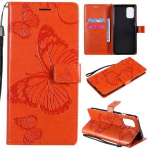 For OnePlus 8T 3D Butterflies Embossing Pattern Horizontal Flip Leather Case with Holder & Card Slot & Wallet(Orange) (OEM)