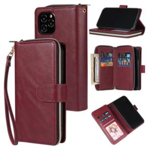 For iPhone 12 mini Zipper Wallet Bag Horizontal Flip PU Leather Case with Holder & 9 Card Slots & Wallet & Lanyard & Photo Frame(Wine Red) (OEM)
