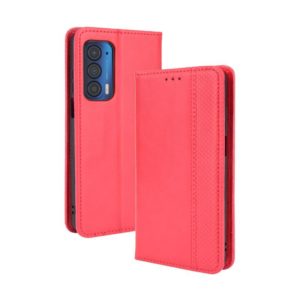 For Motorola Edge 2021 Magnetic Buckle Retro Pattern Horizontal Flip Leather Case with Holder & Card Slot & Wallet(Red) (OEM)
