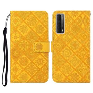 For Huawei P smart 2021 Ethnic Style Embossed Pattern Horizontal Flip Leather Case with Holder & Card Slots & Wallet & Lanyard(Yellow) (OEM)