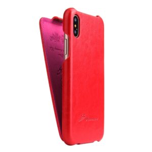 For iPhone X / XS Fierre Shann Retro Oil Wax Texture Vertical Flip PU Leather Case(Red) (OEM)