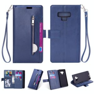 For Samsung Galaxy Note9 Multifunctional Zipper Horizontal Flip Leather Case with Holder & Wallet & 9 Card Slots & Lanyard(Blue) (OEM)