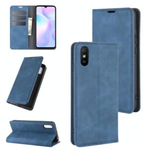 For Xiaomi Redmi 9A Retro-skin Business Magnetic Suction Leather Case with Holder & Card Slots & Wallet(Dark Blue) (OEM)