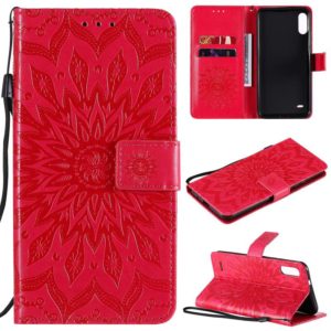 For LG K22 / K22 Plus Sun Embossing Pattern Horizontal Flip Leather Case with Card Slot & Holder & Wallet & Lanyard(Red) (OEM)
