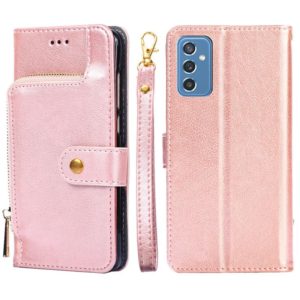 For Samsung Galaxy M52 5G Zipper Bag Horizontal Flip Leather Phone Case with Holder & Card Slots & Lanyard(Rose Gold) (OEM)