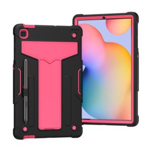 For Samsung Galaxy Tab S6 Lite P610/615 T-shaped Bracket Contrast Color Shockproof PC + Silicone Protective Case(Black+Rose Red) (OEM)