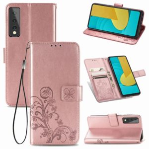 For LG Stylo 7 Four-leaf Clasp Embossed Buckle Mobile Phone Protection Leather Case with Lanyard & Card Slot & Wallet & Bracket Function(Rose Gold) (OEM)