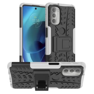 For Motorola Moto G51 5G Tire Texture TPU + PC Phone Case with Holder(White) (OEM)