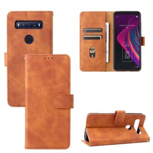 For TCL 10 SE Solid Color Skin Feel Magnetic Buckle Leather Phone Case(Brown) (OEM)