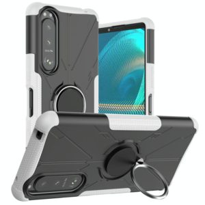 For Sony Xperia 5 III Armor Bear Shockproof PC + TPU Protective Case with Ring Holder(White) (OEM)