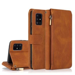 For Samsung Galaxy A51 5G Skin-feel Crazy Horse Texture Zipper Wallet Bag Horizontal Flip Leather Case with Holder & Card Slots & Wallet & Lanyard(Brown) (OEM)