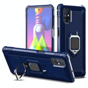For Samsung Galaxy M51 Carbon Fiber Protective Case with 360 Degree Rotating Ring Holder(Blue) (OEM)