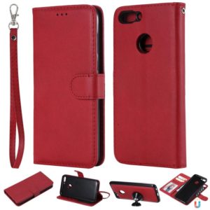 For Huawei P Smart / Enjoy 7s Solid Color Horizontal Flip Protective Case with Holder & Card Slots & Wallet & Photo Frame & Lanyard(Red) (OEM)