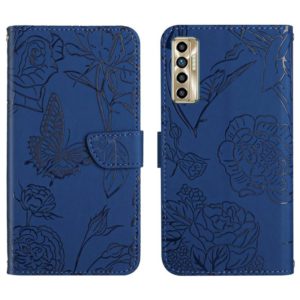 For Tecno Camon 17P HT03 Skin Feel Butterfly Embossed Flip Leather Phone Case(Blue) (OEM)