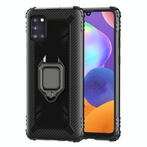 For Samsung Galaxy A31 Carbon Fiber Protective Case with 360 Degree Rotating Ring Holder(Black) (OEM)