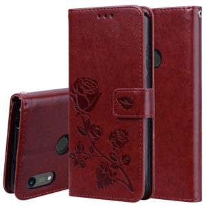 Rose Embossed Horizontal Flip PU Leather Case for Huawei Honor 8A/Y6 2019, with Holder & Card Slots & Wallet(Brown) (OEM)