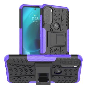 For Motorola Moto G71 5G Tire Texture TPU + PC Phone Case with Holder(Purple) (OEM)