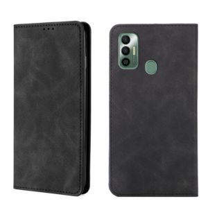 For Tecno Spark 7 Skin Feel Magnetic Horizontal Flip Leather Phone Case(Black) (OEM)