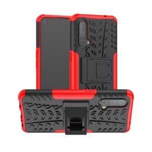 For OnePlus Nord CE 5G Tire Texture Shockproof TPU+PC Protective Case with Holder(Red) (OEM)