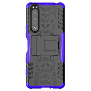 For Sony Xperia 5 III Tire Texture Shockproof TPU+PC Protective Case with Holder(Purple) (OEM)