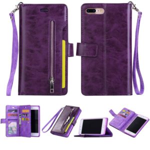For iPhone 8 Plus & 7 Plus Multifunctional Zipper Horizontal Flip Leather Case with Holder & Wallet & 9 Card Slots & Lanyard(Purple) (OEM)