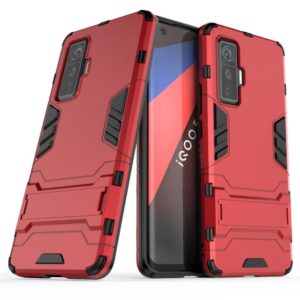 For Vivo iQOO 5 Pro 5G PC + TPU Shockproof Protective Case with Invisible Holder(Red) (OEM)