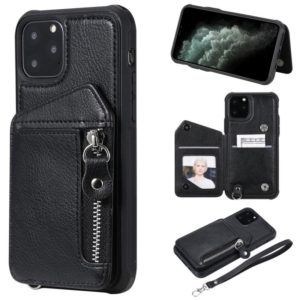 For iPhone 11 Pro Dual Buckles Zipper Shockproof Back Cover Protective Case with Holder & Card Slots & Wallet & Lanyard & Photos Frames(Black) (OEM)
